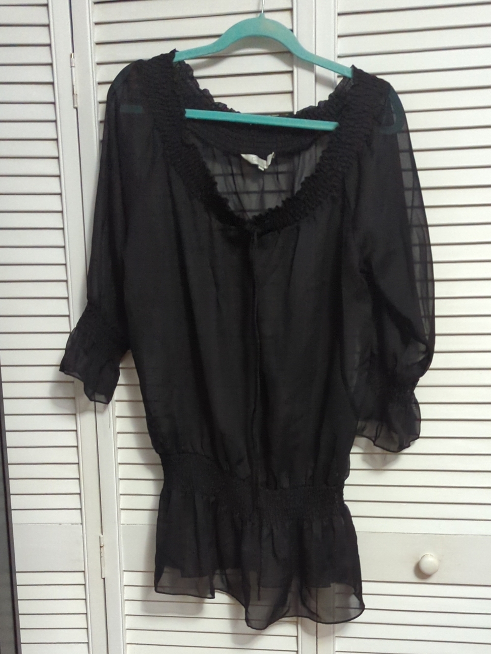 Costa Blanca Black Sheer Ruffled Peasant Blouse